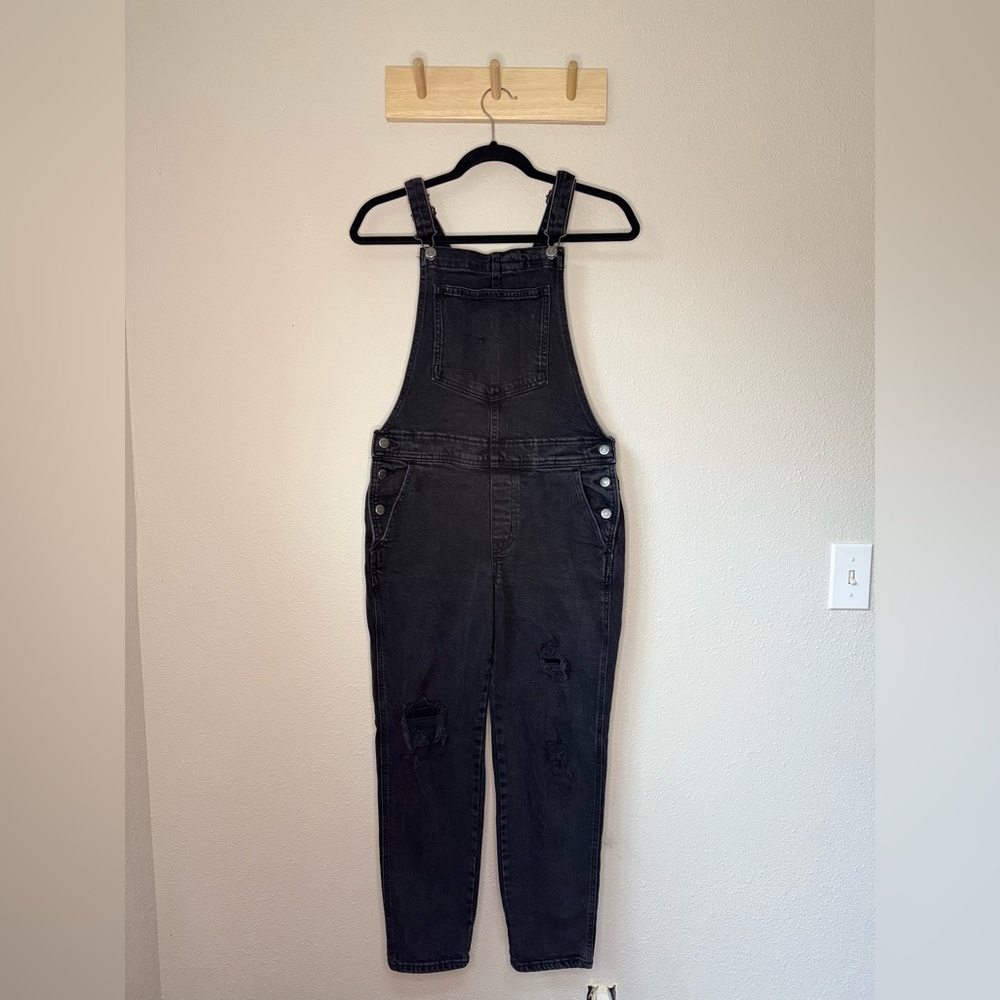 Old Navy Black Denim Overalls 6 Petite Distressed